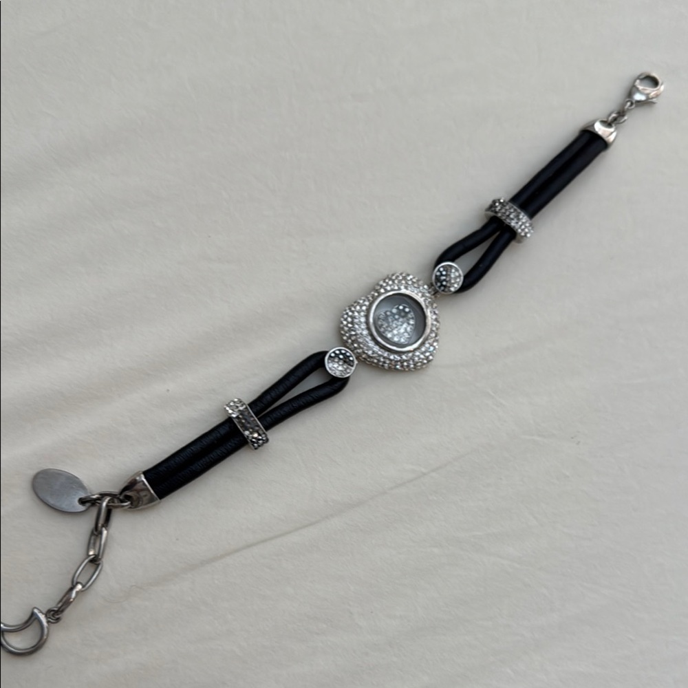 Heart Charm Bracelet with Black Bands